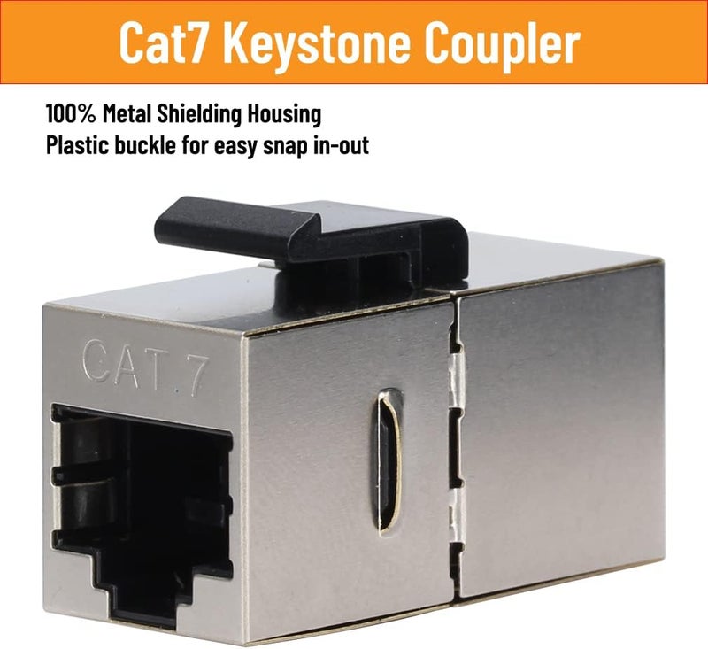 YOEMELY Cat7 Keystone Wall Plate 4 Port, 1 Gang RJ45 Wall Plate with Ca7 Coupler Female to Female and Wall Plate Bracket for Networking Cable Outlet (White, 1 Pack) - Image 3